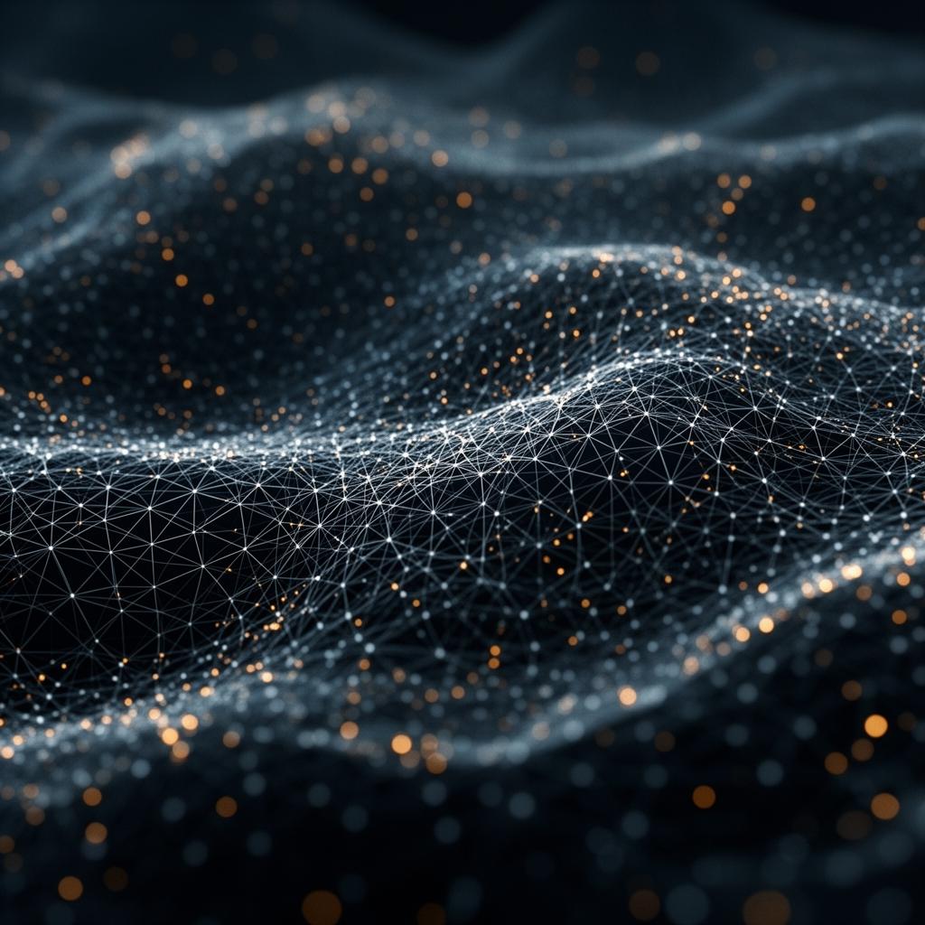 Glowing neural mesh on dark glass