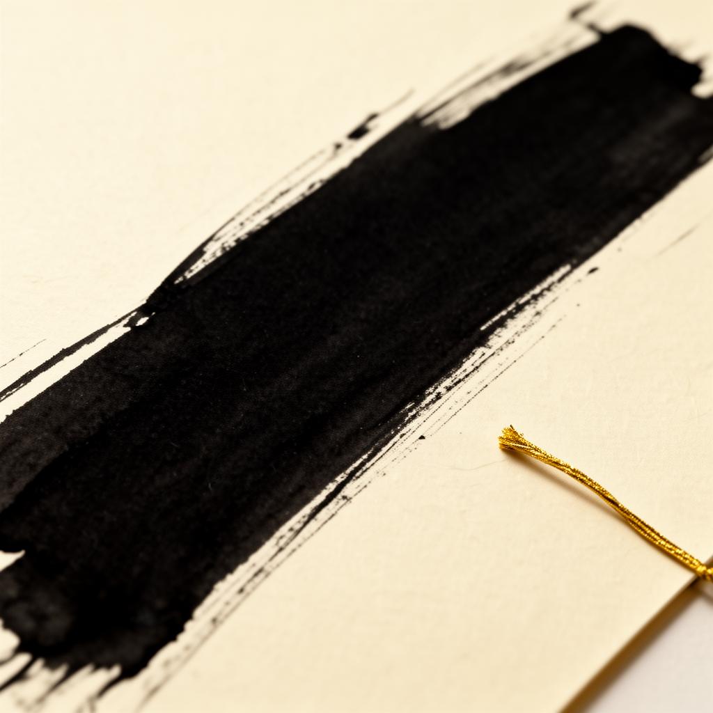 Ink brushstroke on ivory paper with gold thread